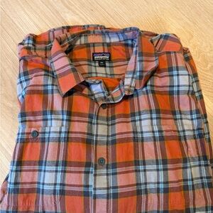 Patagonia Men's Casual Plaid Shirt - Orange and Blue